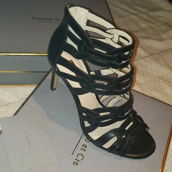Louise et Cie New KATY Heel Sandals Leather Strappy Stilettos Back Zip BLACK NIB - Picture 14 of 16